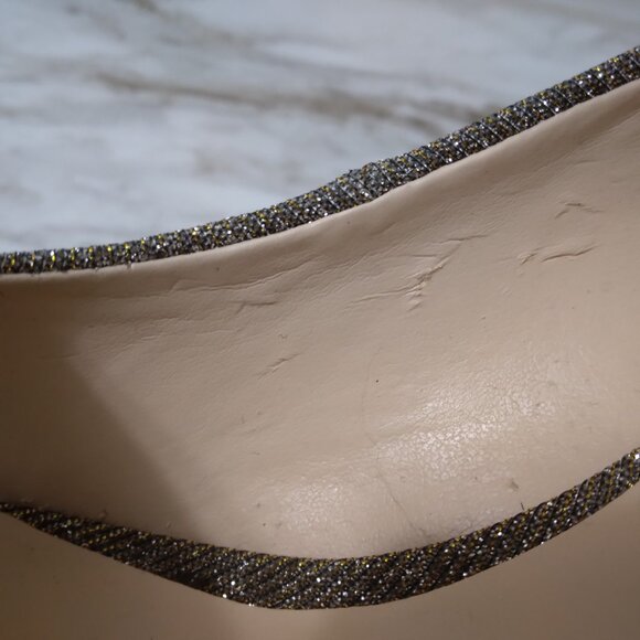 Nine West | Gold Silver Metallic Sparkle Peep Toe Heels | Size 7M - Picture 11 of 14
